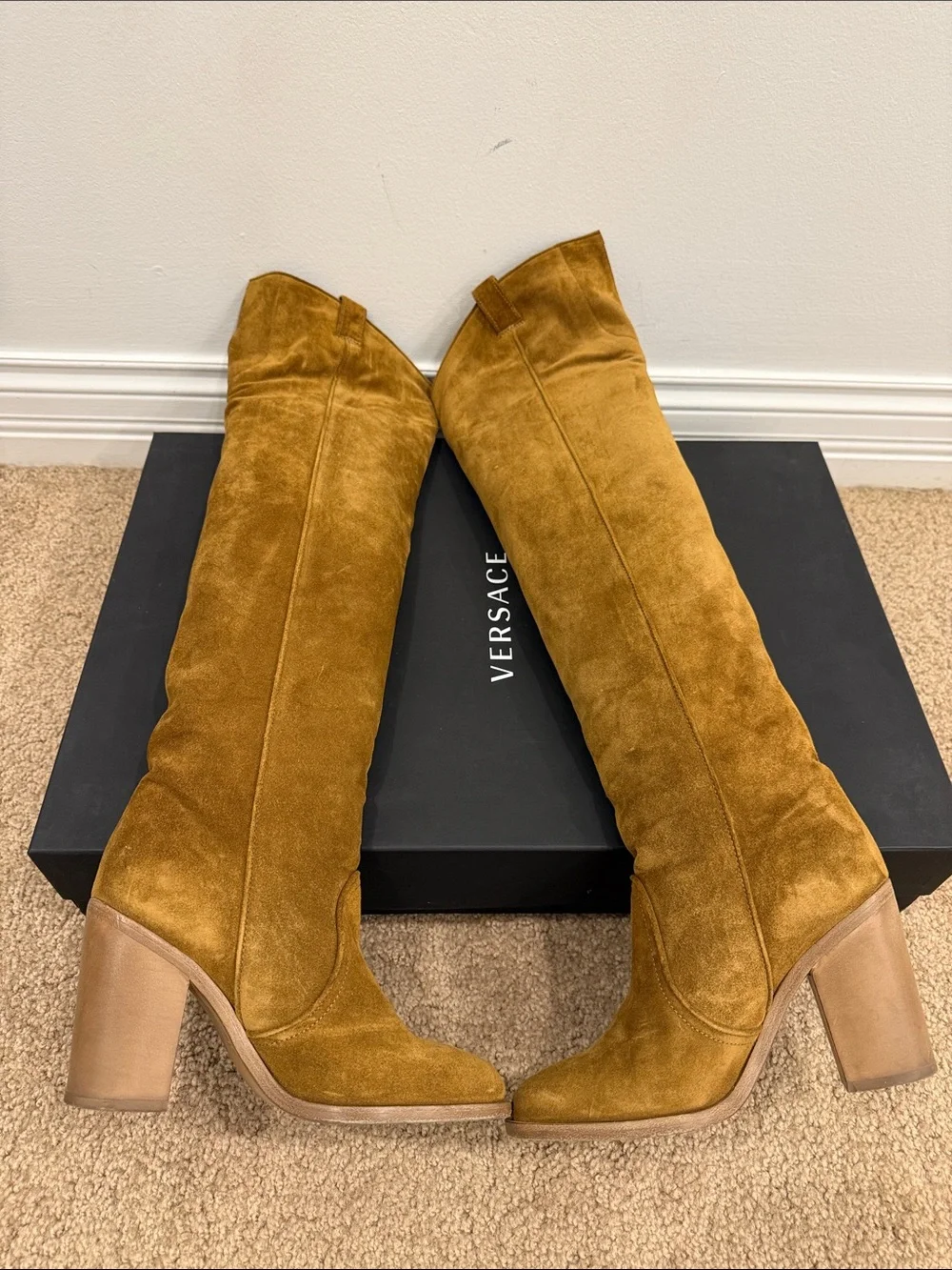 Laurence Dacade Camel Suede Over The Knee Boots EU 37 Stretch Back Basette style